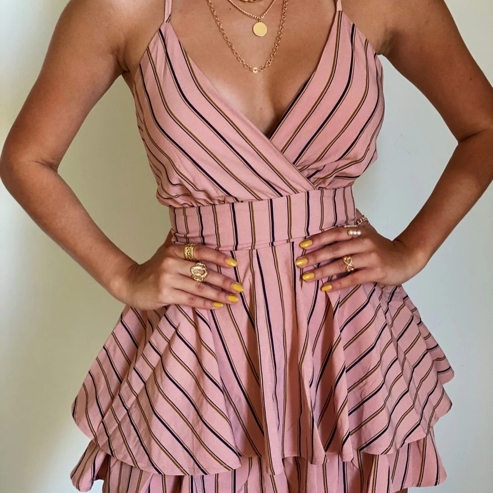 NWT HYFVE Pink Black Romper with Flattering Fit Large Boho Chic Tie Back